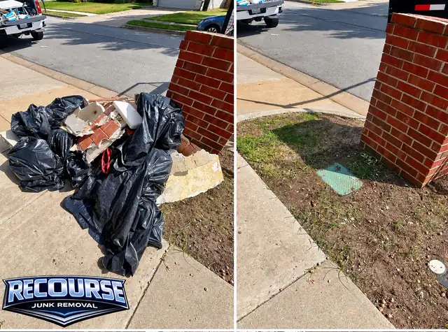 Before and after: bagged debris removed from beside the curb