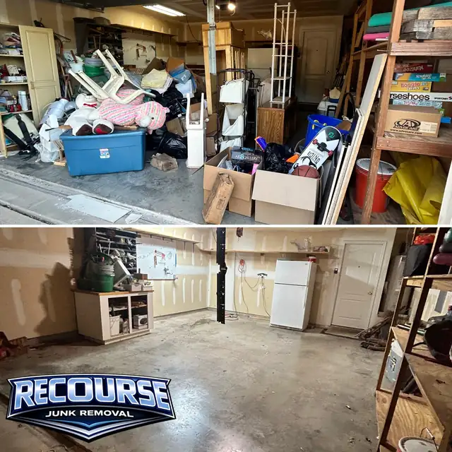 Before and after: a packed garage cleared and swept
