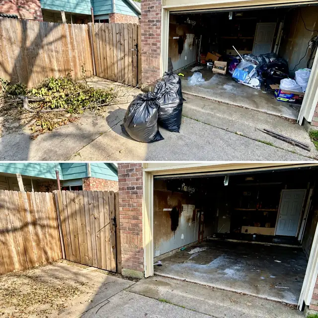 Before and after: garage and side yard debris cleared