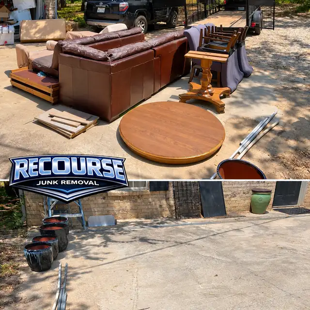 Before and after: a leather sofa set and patio furniture hauled away