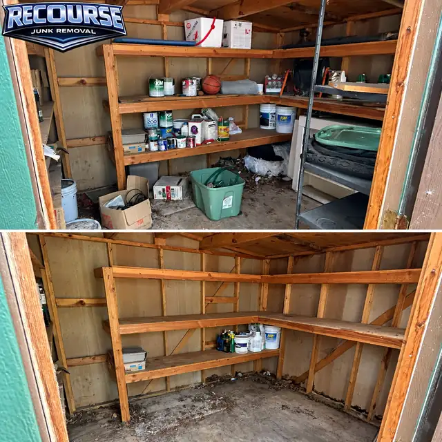 Before and after: storage shed shelves cleared out